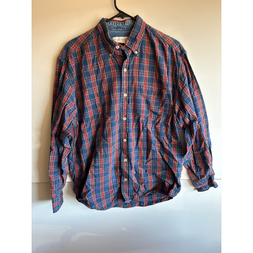 Vintage Banana Republic Mens Plaid Long Sleeve Button Down Shirt VTG